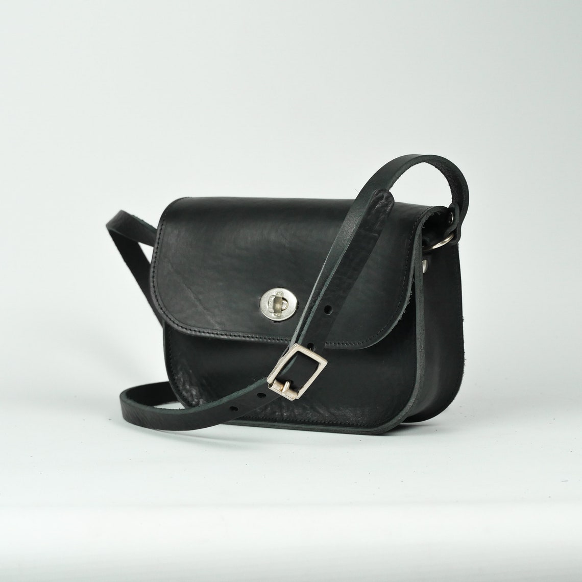 Black Leather Crossbody Bag Small Black Leather Satchel Etsy