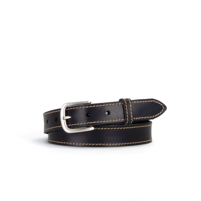 Stitched Black Leather Belt 1 1/8 30mm Quality Veg Tan Black Leather Jeans Belt Full Grain Leather Unusual Mens Belt image 7