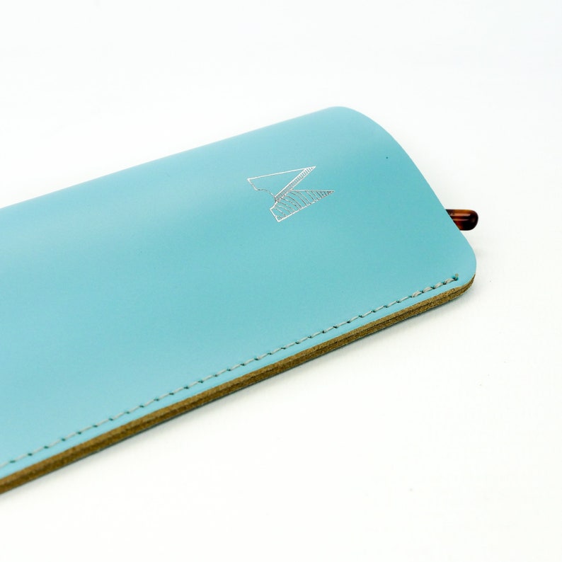 Leather Glasses Case // Light Blue Handmade Leather Spectacles Case // Bright Sky Blue Sunglasses Pouch // Chroma image 10