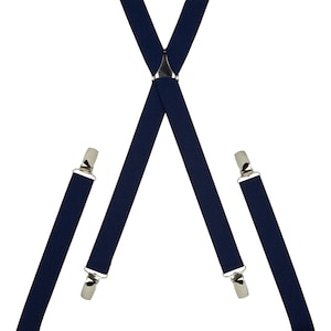 Navy Skinny Elastic Trouser Braces Clip On // Handmade Adjustable Elasticated Men&#39;s Suspenders