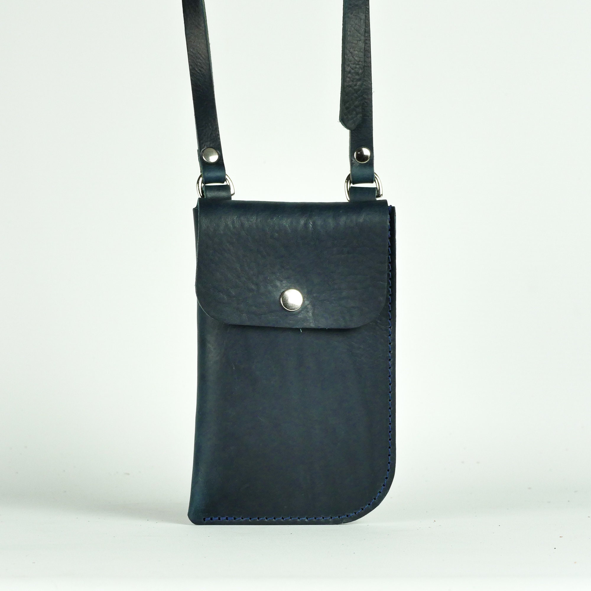 Navy Leather Phone Pouch Handmade Phone Sling Bag Leather Smartphone Holder Missouri Collection Etsy