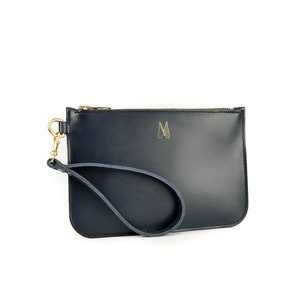 Bolso de mano de piel azul marino hecho a mano // Bolso de mano de piel italiana suave // Roam