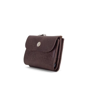 Cartera de cuero marrón / Cartera de cuero con monedero / Monedero y tarjetero de cuero sostenible imagen 2