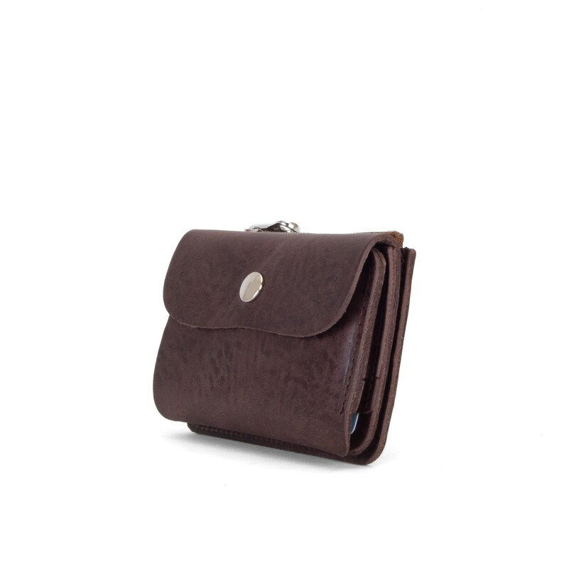 Cartera de cuero marrón / Cartera de cuero con monedero / Monedero y tarjetero de cuero sostenible imagen 2