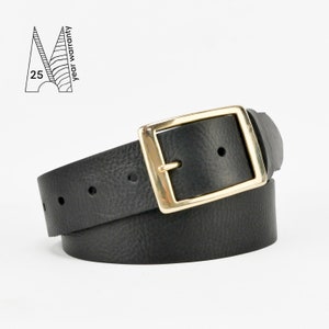 Zwarte volnerf leren riem 1 1/2&quot; breed | Zwarte plantaardig gelooide leren jeansriem | 38 mm 1,5&quot; | Uniseks riem