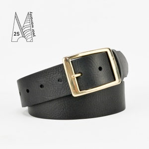 Black Full Grain Leather Belt 1 1/2" Wide | Black Vegetable Tanned Leather Jeans Belt | 38mm 1.5" | Unisex Belt