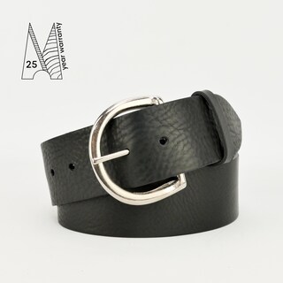 Cintura In Vera Pelle Pieno Fiore Unisex - Fibbia Classica In Ottone, Larga 3-4 Cm, Regolabile, Colore Nero, Lunghezza 130 Cm