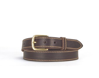 Ceinture en cuir marron surpiqué 1 1/8" | Ceinture pour jean en cuir marron végétal 30 mm | Ceinture originale en cuir pleine fleur