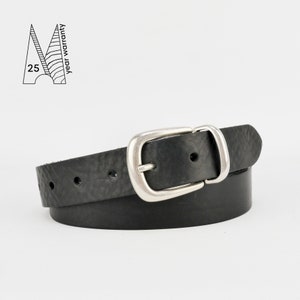 Men's Black Leather Belt | 1 1/8" Metal Loop Belt | Black Formal Belt 30mm | Skinny Leather Belt