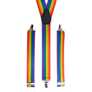 Rainbow Braces // Pride Flag Elastic Clip On Braces // Y Back Men&#39;s Elasticated Suspenders // Handmade