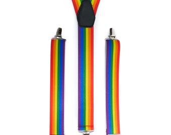 Rainbow Braces // Pride Flag Elastic Clip On Braces // Y Back Men's Elasticated Suspenders // Handmade
