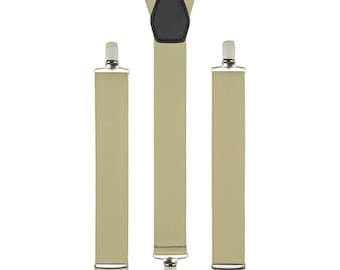 Beige Suspenders, Handmade Adjustable Elastic Trouser Braces