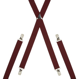 Burgundy Skinny Elastic Trouser Braces Clip On // Handmade Adjustable Elasticated Men&#39;s Suspenders
