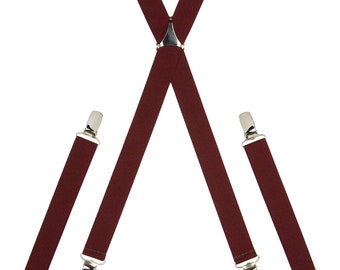 Burgundy Skinny Elastic Trouser Braces Clip On // Handmade Adjustable Elasticated Men's Suspenders