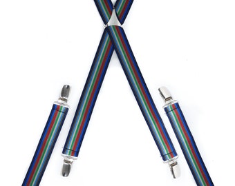 Blue Striped Skinny Braces // Elastic Adjustable Trouser Braces Clip On // Handmade Elasticated Men's Suspenders