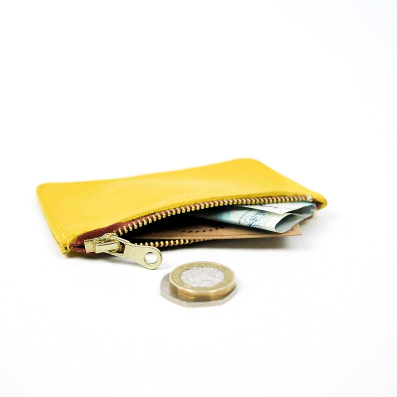 Yellow Leather Handmade Zip Purse // Small and Soft Card Purse Etsy