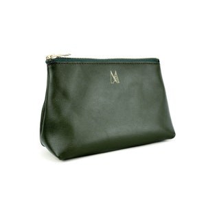 Soft Leather Pouch | Green Leather Zip Bag | Handmade