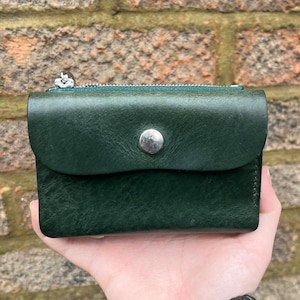 SALE | Green Leather Purse | Leather Wallet with Coin Purse | Sustainable Leather Cash and Card Purse