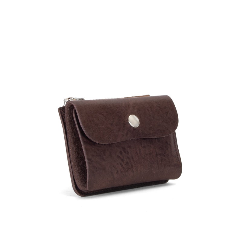 Cartera de cuero marrón / Cartera de cuero con monedero / Monedero y tarjetero de cuero sostenible imagen 3