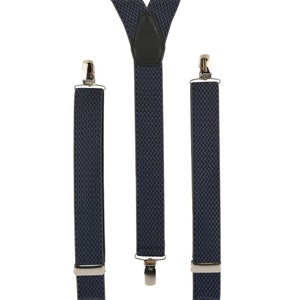 Men&#39;s Navy Basketweave  Braces | Unisex Elastic Clip on Braces | Novelty Hipster Suspenders for Men | Trouser Braces