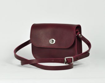 Burgundy Leather Crossbody Bag // Medium Cross Shoulder Handbag // Handmade Purse // Missouri Collection