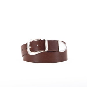 Brown Leather Cowboy Belt // Silver Tipped Belt // Womens Belt // 1 1/2" 3 Piece Buckle // 38mm Real Leather Belt