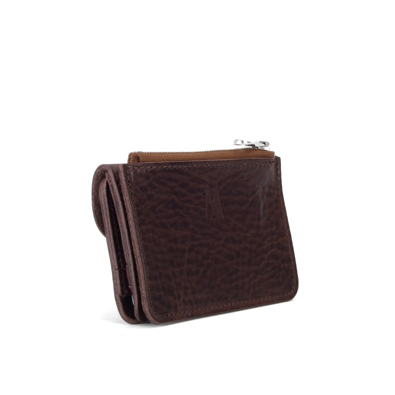 Cartera de cuero marrón / Cartera de cuero con monedero / Monedero y tarjetero de cuero sostenible imagen 6