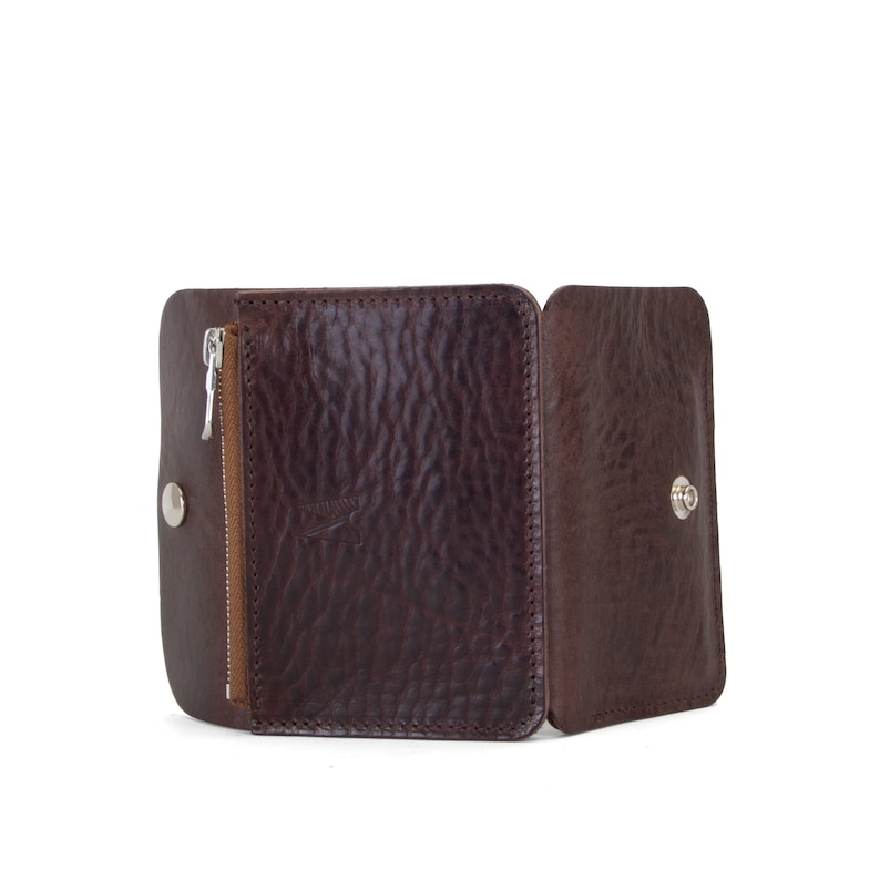 Cartera de cuero marrón / Cartera de cuero con monedero / Monedero y tarjetero de cuero sostenible imagen 8