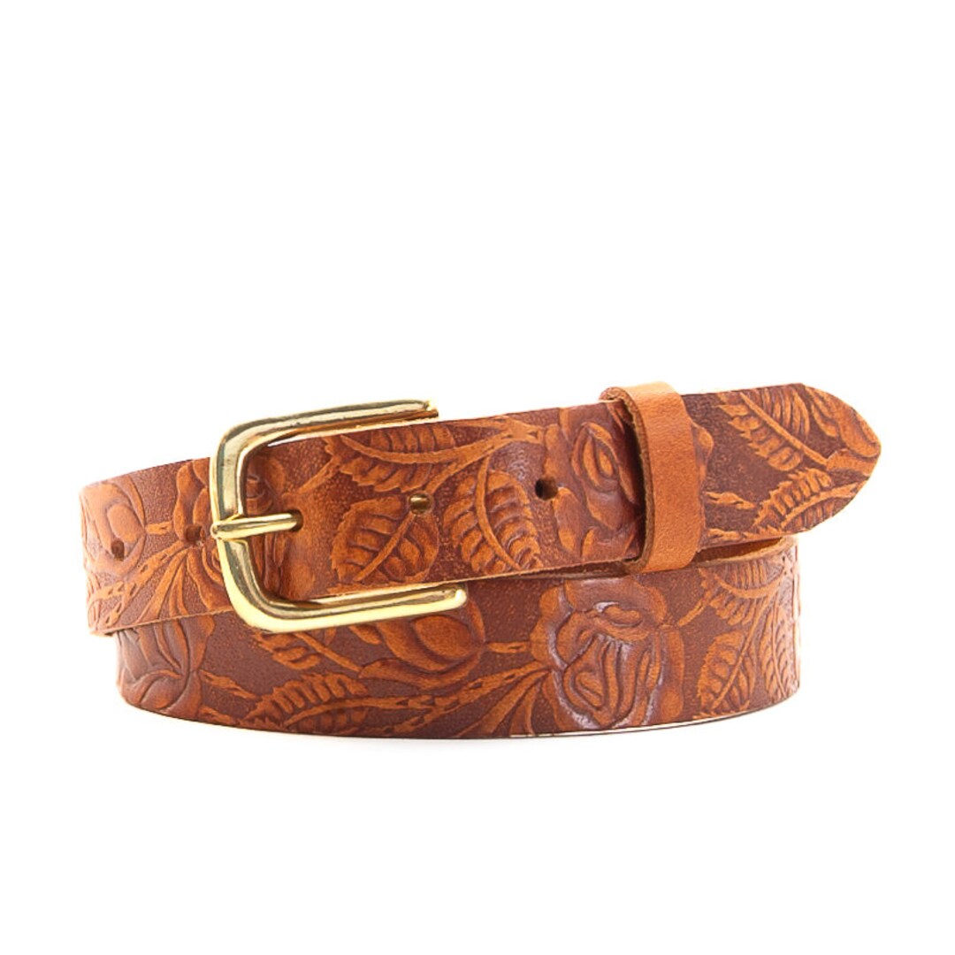 Embossed Oil Tan Leather Belt Black