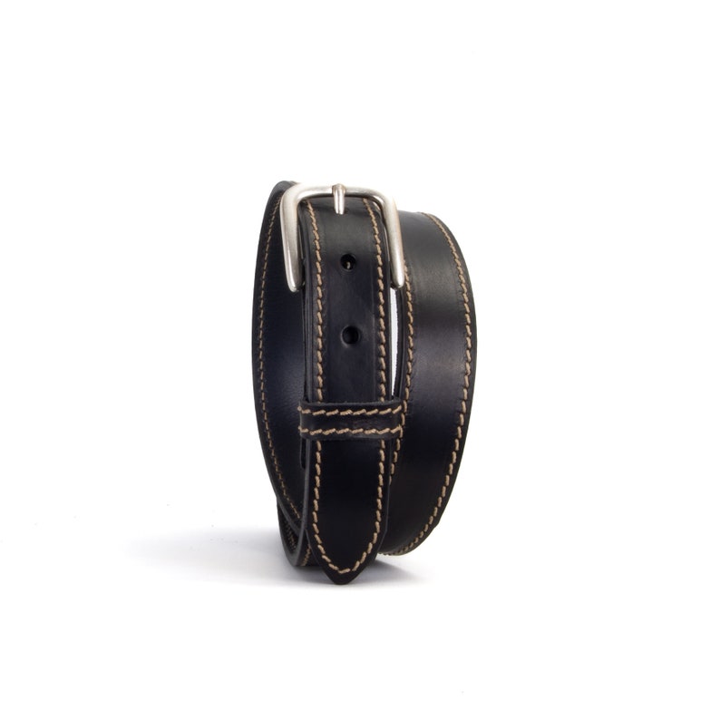 Stitched Black Leather Belt 1 1/8 30mm Quality Veg Tan Black Leather Jeans Belt Full Grain Leather Unusual Mens Belt image 4