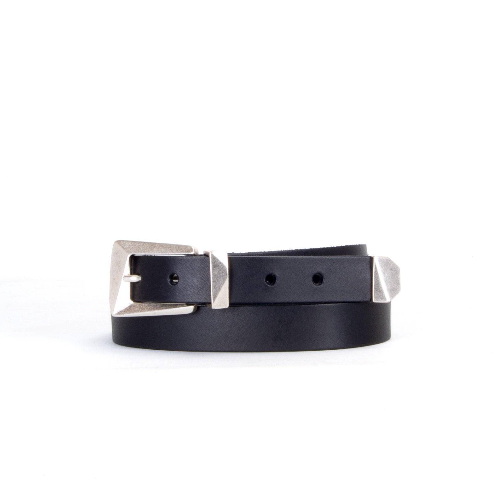 Handmade Black Leather Belt with Copper Geometric Pattern Diamond Geometric Leather Belt – Bbrosleather main image 3