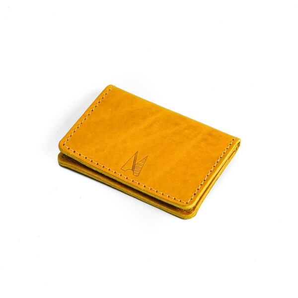 Missouri Yellow Leather Card Wallet | Slim leather Card Holder | Yellow Personalised Wallet