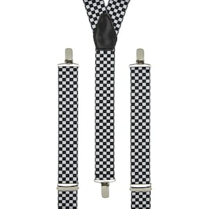 Men&#39;s Checkerboard Braces | Unisex Elastic Clip on Braces | Novelty Hipster Suspenders for Men | Trouser Braces