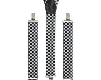 Checkerboard Suspenders, Adjustable Elastic Handmade Braces