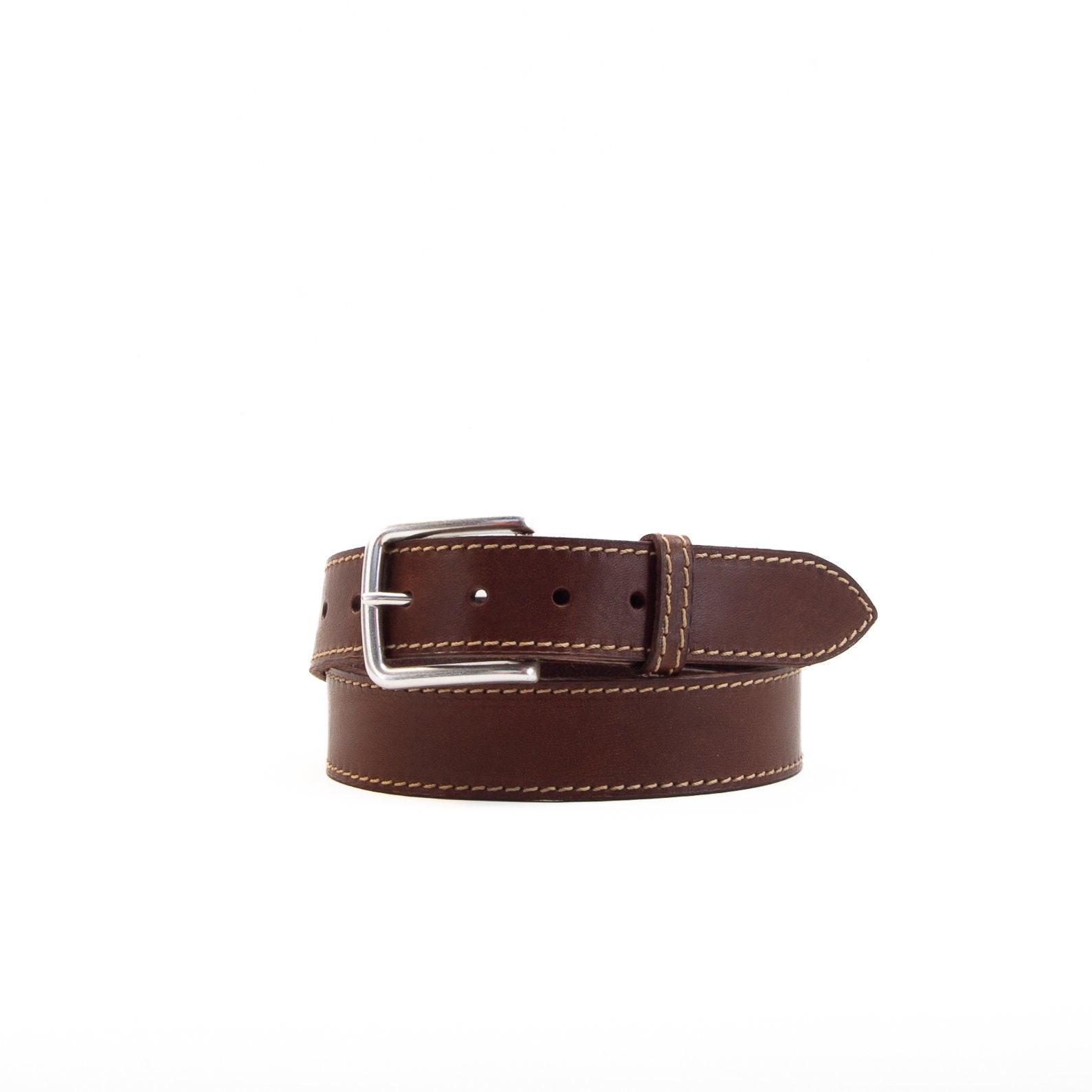 Handmade Brown Leather Contrast Stitch Belt, 1 1/2 display picture 1