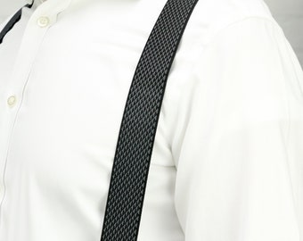 Black Basketweave Suspenders, Handmade Elastic Clip-On Adjustable Braces