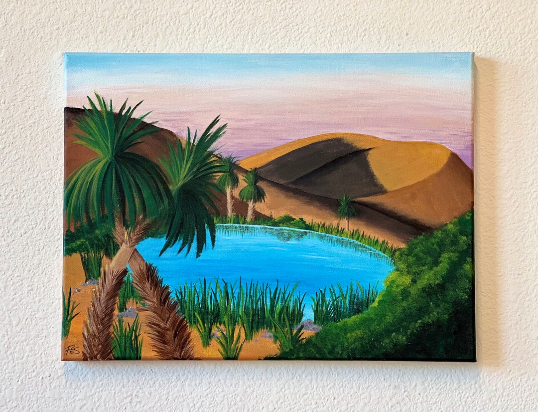 『A Tale of Palm Trees.*』シーグラスアート Oasis,desert,landscape,palm Trees,wall Decor,original