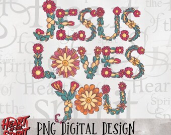 Jesús te ama, PNG floral, diseño cristiano caprichoso (descarga digital)