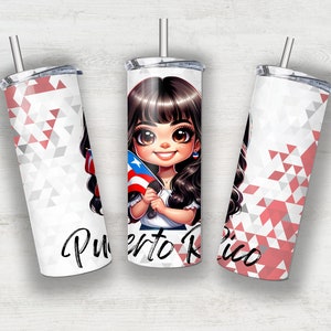 Digital Download 20 oz Skinny Tumbler Sublimation Design Puerto Rico Chibi PNG Digital Download Art PNG Files Skinny Tumbler Wrap Designs