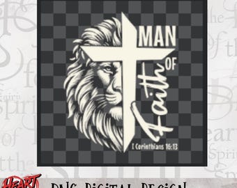Christian Lion Cross PNG: Man of Faith Design (Digital Download)