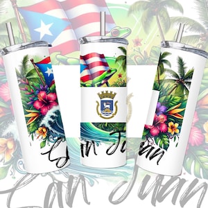 City Flag of San Juan Puerto Rico Digital Download 20 oz Skinny Tumbler Sublimation Digital Download Art PNG Skinny Tumble Wrap Designs