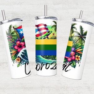Puerto Rico Tumbler Sublimeringsöverföring: Corozal Design, 20 oz smal tumbler