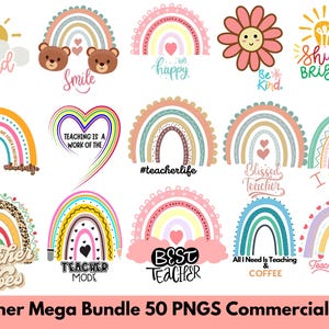 Retro Teacher Mega Bundle, 50 PNGs,Digital Download Bundle PNGS, First Day of School Pngs, Sublimation Design Teacher Quotes, Tshirts, Bags