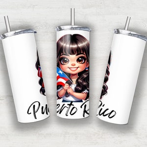 Digital Download 20 oz Skinny Tumbler Sublimation Design Puerto Rico Chibi PNG Digital Download Art PNG Files Skinny Tumbler Wrap Designs