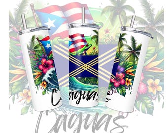 City Flag of Caguas, Puerto Rico Digital Download 20 oz Skinny Tumbler Sublimation Digital Download Art PNG Skinny Tumble Wrap Designs