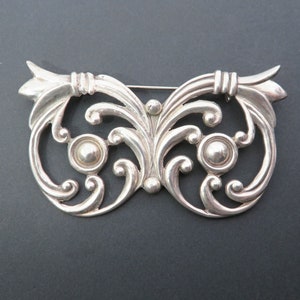 Rare Large Silver Owl Brooch, Taxco Mexico, Los Castillo,