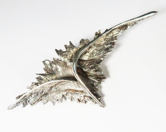 Unusual Modernist Silver Leaf Brooch, Maker's Mark, 1970s Jewellery