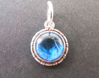 Pretty Blue Butterfly Wing Silver Pendant, Bracelet Charm, Art Deco