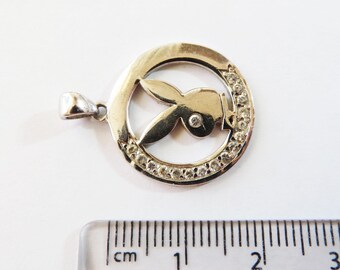 Silver Playboy Bunny Pendant With Rhinestones, Vintage Charm - Etsy
