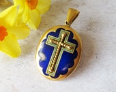 Antique Victorian Memorial Locket with Crucifix, Photo Locket, 19th Century Jewellery, Pinchbeck